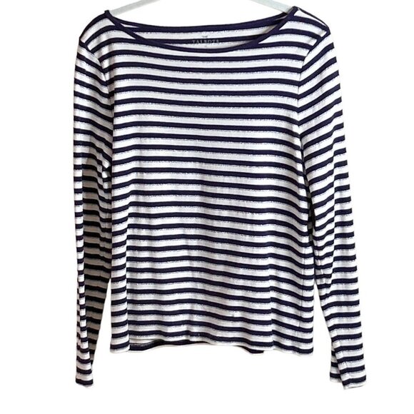 Talbots Silver Metallic Striped Pima Cotton Long Sleeve Top Size XL - Picture 1 of 4